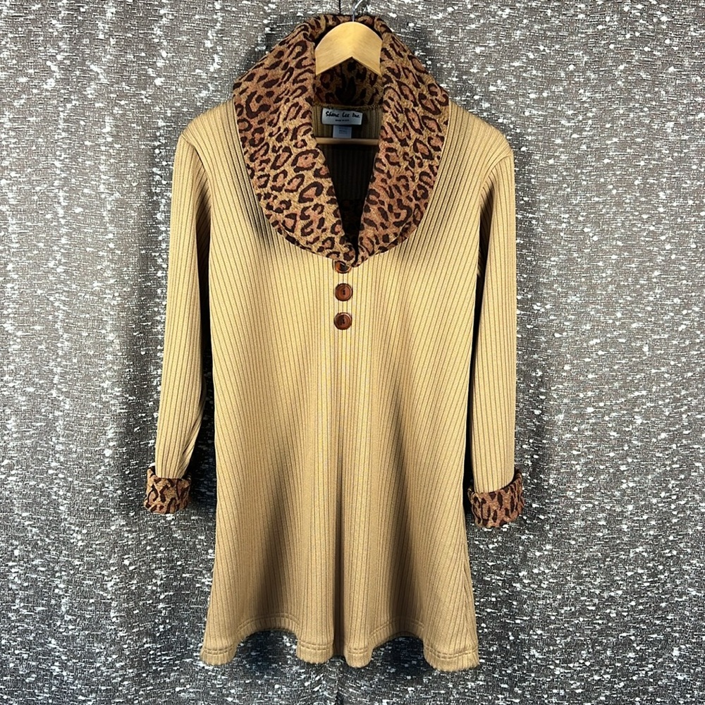 Shane Lee Inc Animal‎ Print Cowl Neck Long Sleeve Sweater Dress with Buttons